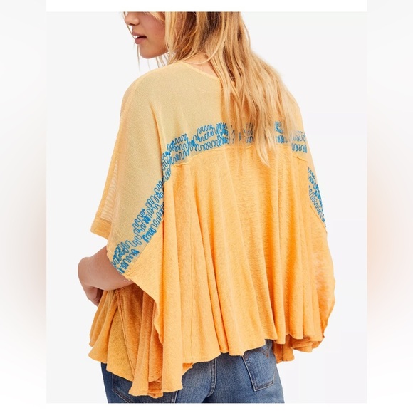 Free People Love Letter Tangerine Orange Size Small Boho Embroidered Linen - Picture 3 of 11